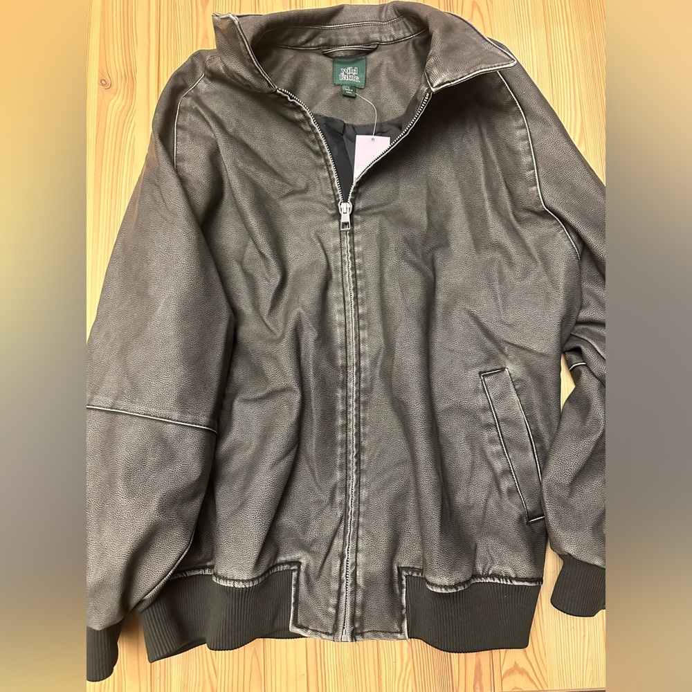 Women's Distressed Faux Leather Bomber Jacket